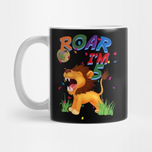 Kids 5th Birthday ROAR I'm 5 Year Old Shirt Boys Lion Safari Gift Mug
